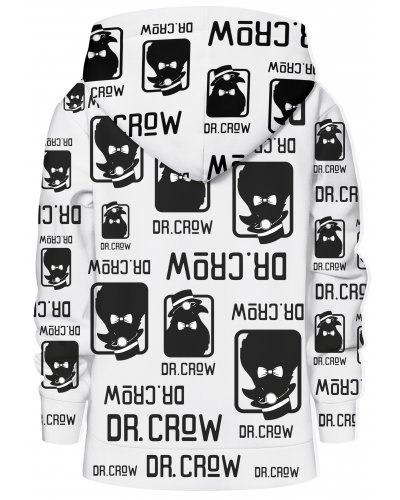 Hoodie with the hood Dr.Crow Logo White