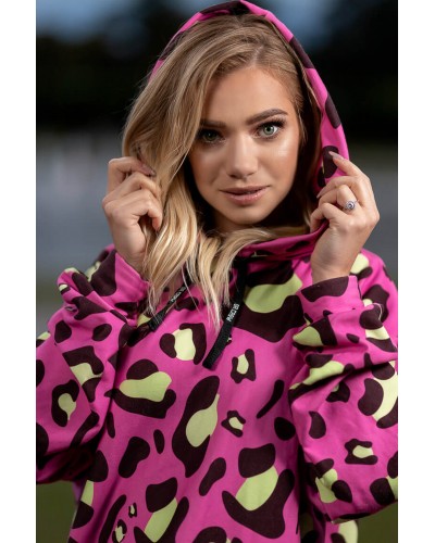 Hoodie with the hood Leopard Pink