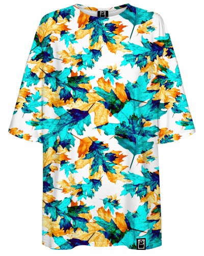 T-Shirt Oversize Cyan Leaves