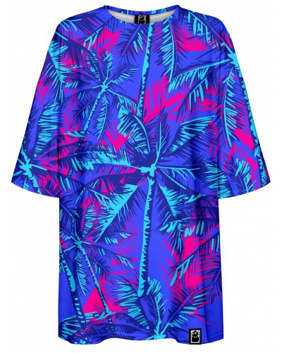 T-Shirt Oversize Neon Palms Blue