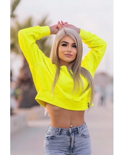 Crop hoodie  Stripe Neon Yellow
