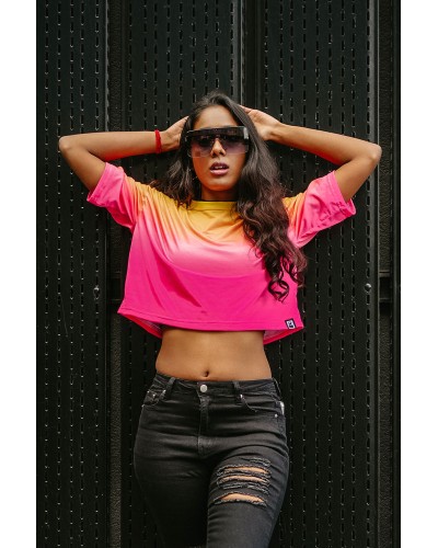 T-shirt Crop Ombre Yellow Pink