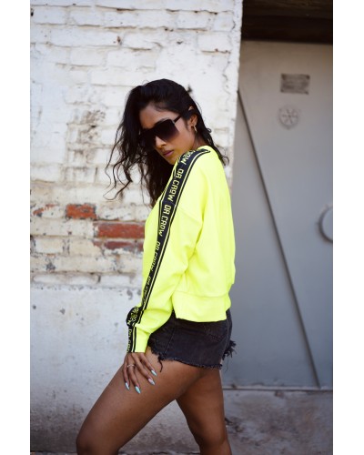 Crop hoodie  Stripe Neon Yellow