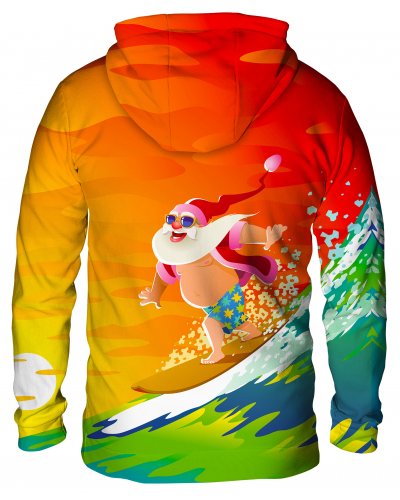 Hoodie with the hood Santa Claus Surfing