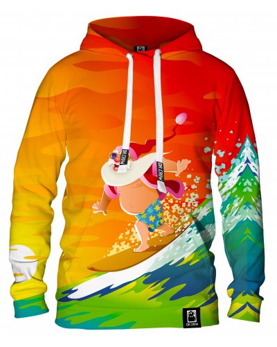 Hoodie with the hood Santa Claus Surfing