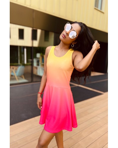 Flared Dress Ombre Yellow Pink