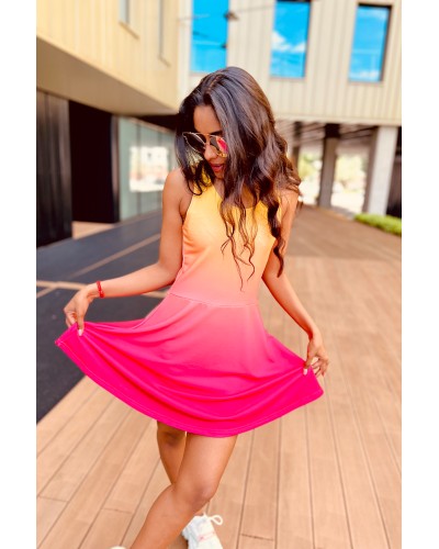 Flared Dress Ombre Yellow Pink