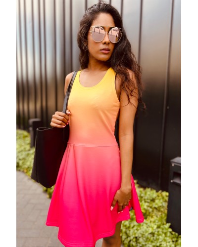 Flared Dress Ombre Yellow Pink