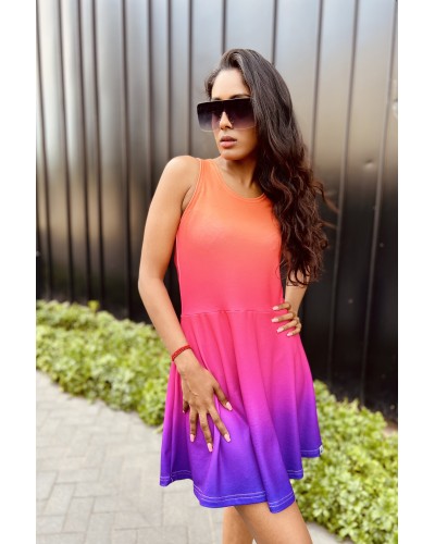 Flared Dress Ombre Orange Purple