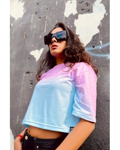 T-shirt Crop Ombre Blue Pink