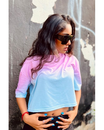 T-shirt Crop Ombre Blue Pink