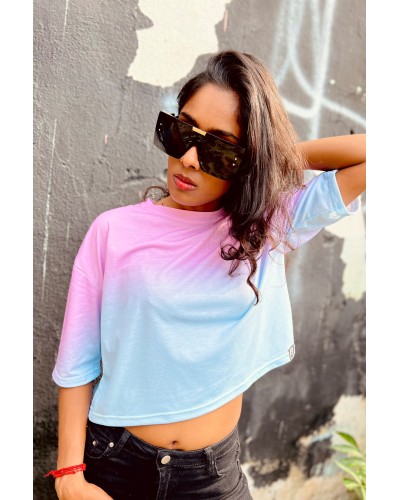 T-shirt Crop Ombre Blue Pink