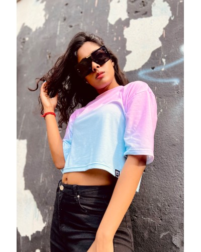 T-shirt Crop Ombre Blue Pink