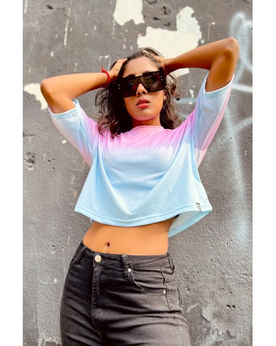 T-shirt Crop Ombre Blue Pink