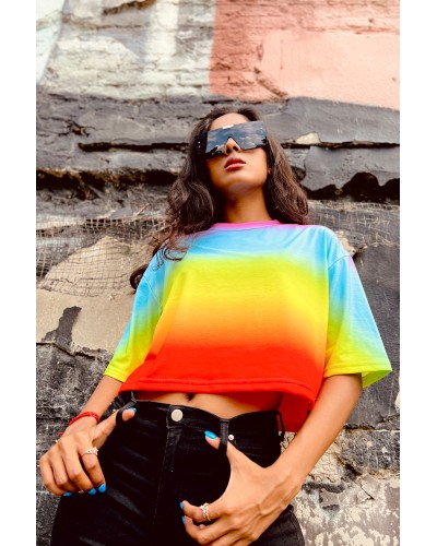 T-shirt Crop Ombre Rainbow