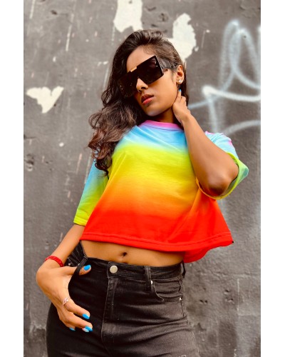 T-shirt Crop Ombre Rainbow