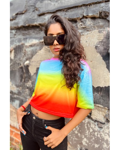 T-shirt Crop Ombre Rainbow