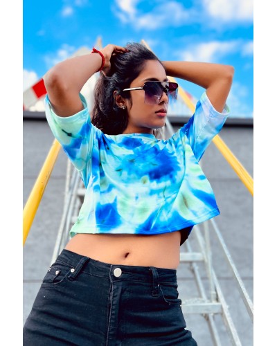 T-shirt Crop Tie Die Green