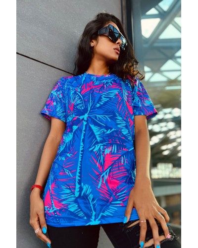 T-Shirt Neon Palms Blue