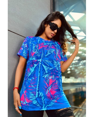 T-Shirt Neon Palms Blue