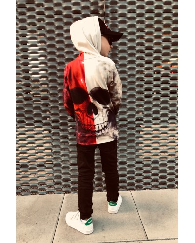 Hoodie with the hood White Red Skull