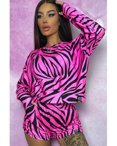 Crop hoodie Zebras Neon Pink