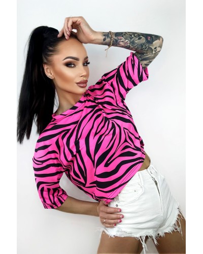 T-shirt Crop Zebras Neon Pink