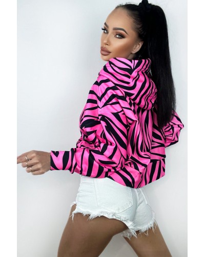 Bluza Crop z kapturem Zebras Neon Pink