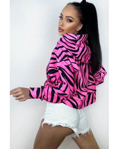Crop hoodie Zebras Neon Pink