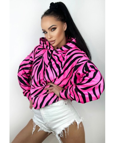 Bluza Crop z kapturem Zebras Neon Pink