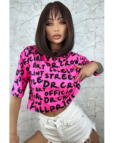 T-shirt Crop Dr.Crow Neon Pink