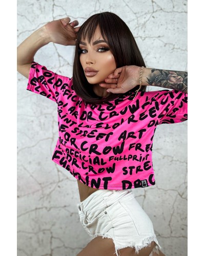 T-shirt Crop Dr.Crow Neon Pink