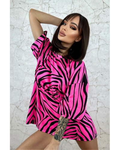 T-Shirt Oversize Zebras Neon Pink