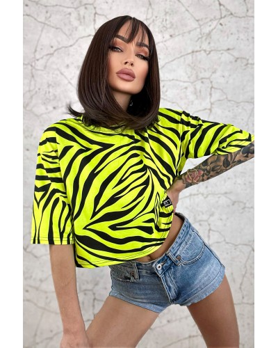 T-shirt Crop Zebras Neon Yellow