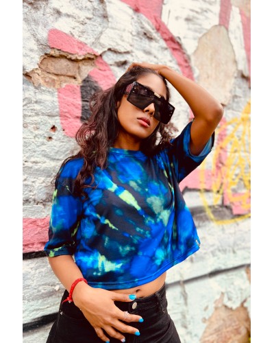 T-shirt Crop Tie Die Blue