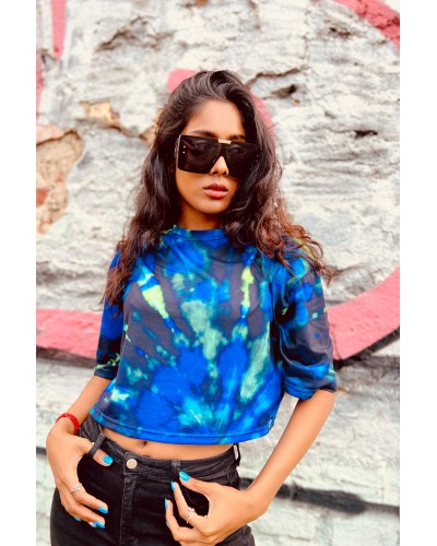 T-shirt Crop Tie Die Blue