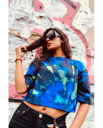 T-shirt Crop Tie Die Blue