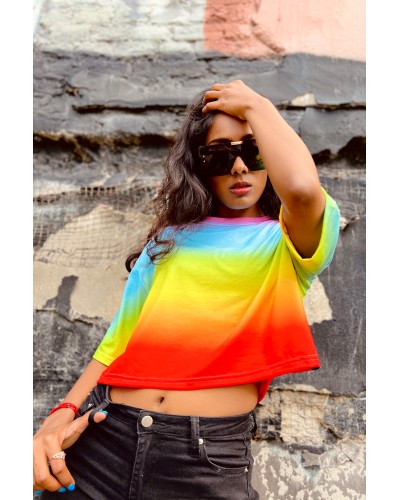 T-shirt Crop Ombre Rainbow