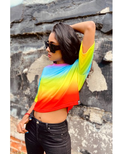 T-shirt Crop Ombre Rainbow