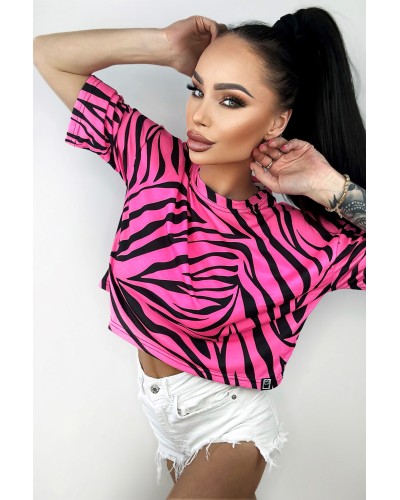 T-shirt Crop Zebras Neon Pink