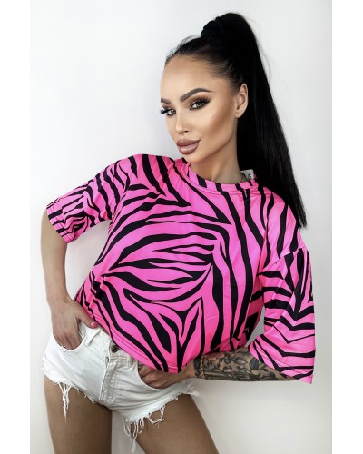 T-shirt Crop Zebras Neon Pink