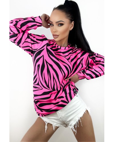 copy of Hoodie without the hood Zebras Neon Pink