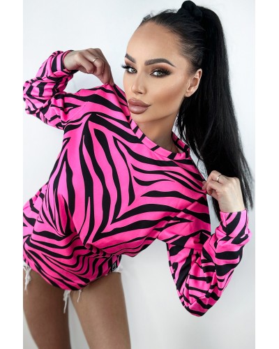 copy of Hoodie without the hood Zebras Neon Pink