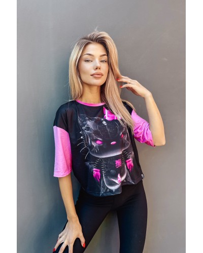 T-shirt Crop Kitty Punk