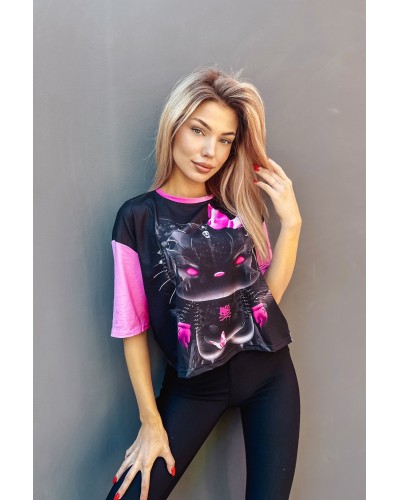 T-shirt Crop Kitty Punk