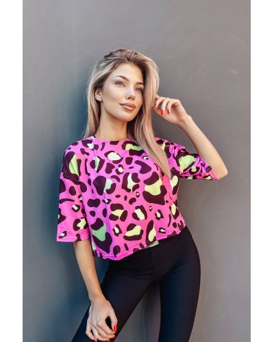 T-shirt Crop Leopard Pink