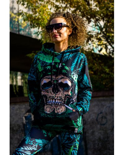 Hoodie with the hood Rasta Skull Green