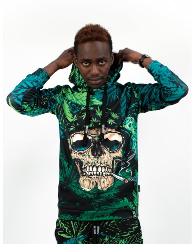 Hoodie with the hood Rasta Skull Green