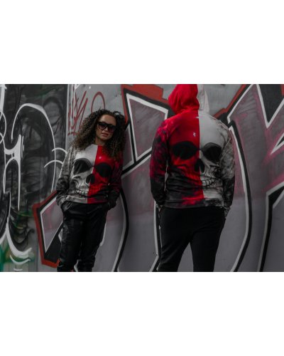 Hoodie zip White Red Skull