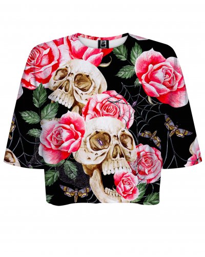 T-shirt Crop Skull in Roses